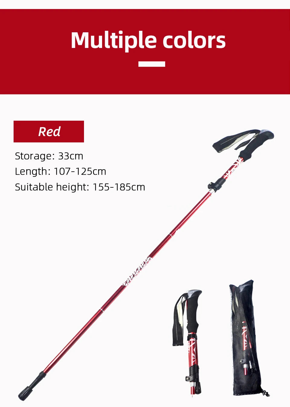 5-Section Folding Trekking Pole – Telescopic Hiking Stick for Camping, Nordic Walking, Travel